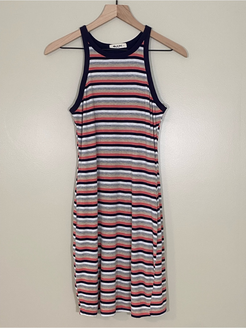 Mikey & Joey Striped High Neck Racerback Ribbed Bodycon Dress Size Large